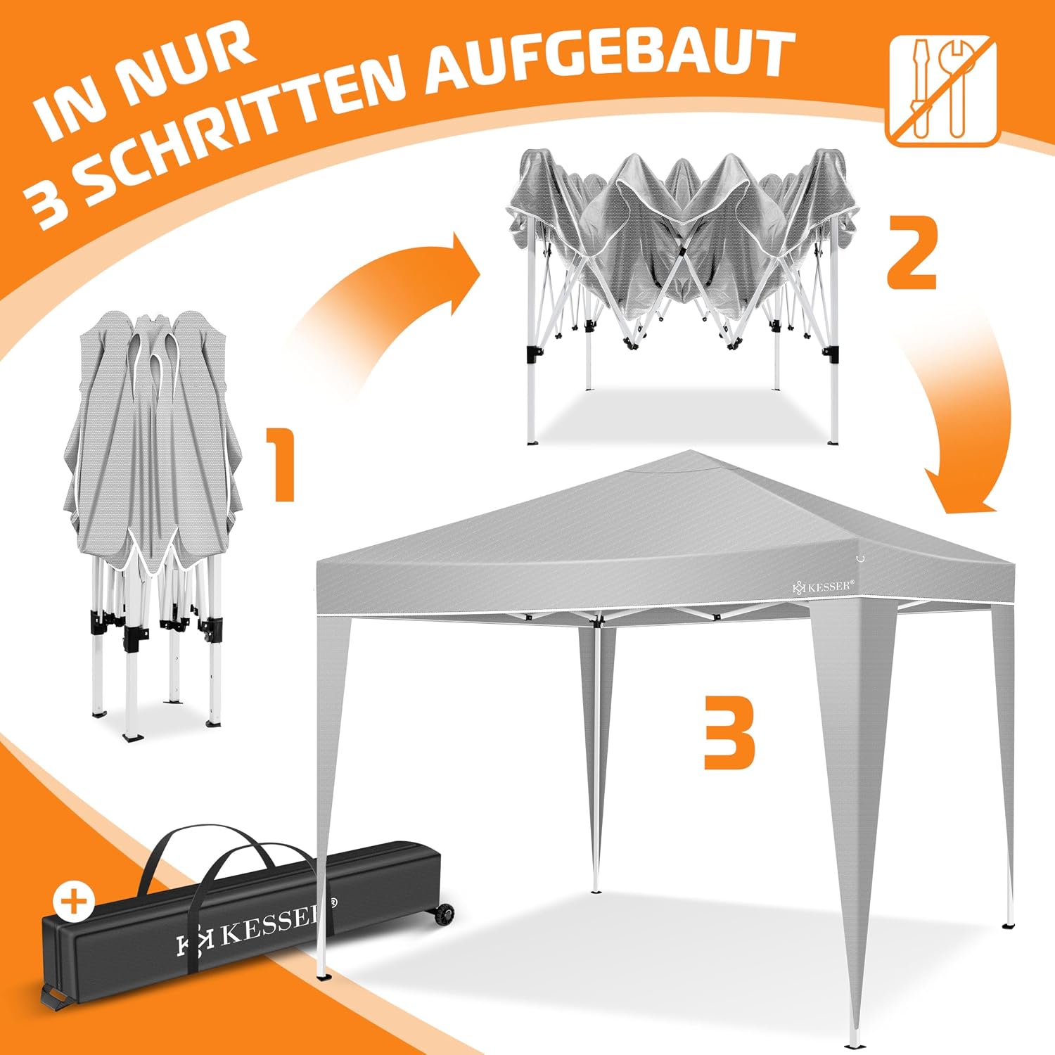 Detalle de KESSER Pavillon Faltpavillon 3x3m – stabil, höhenverstellbar, UV-Schutz 50+