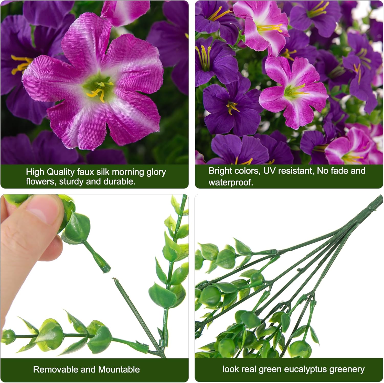 Thumbnail 5 de Artificial Flowers for Outdoors: 20 Bundles Silk Petunia with Eucalyptus, UV-Resistant Faux Flowers for Outdoor Planters