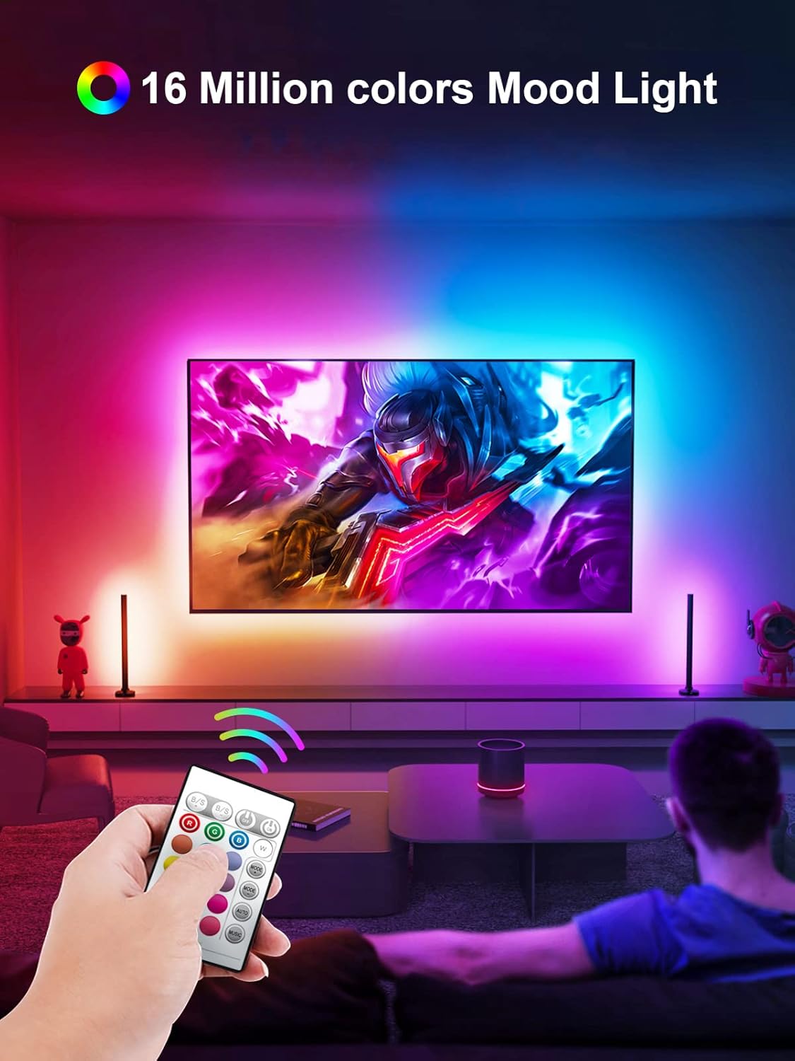 Thumbnail 3 de KANTUTOE LED-TV-Hintergrundbeleuchtung (5 m) mit Musik-Sync, RGB, Bluetooth-App & Fernsteuerung für 45–75 Zoll