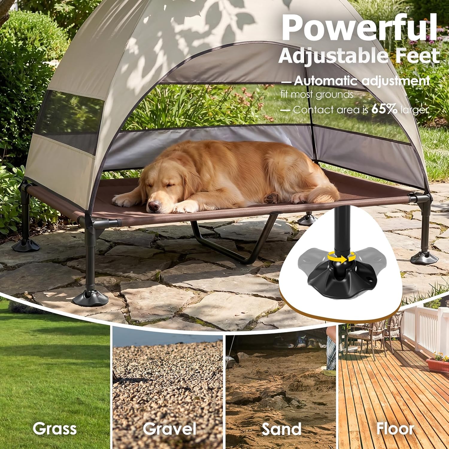 Thumbnail 1 de CJYMMFAN Elevated Dog Bed with UV-Proof Canopy (Raised Outdoor Dog Tent) – Khaki, XL