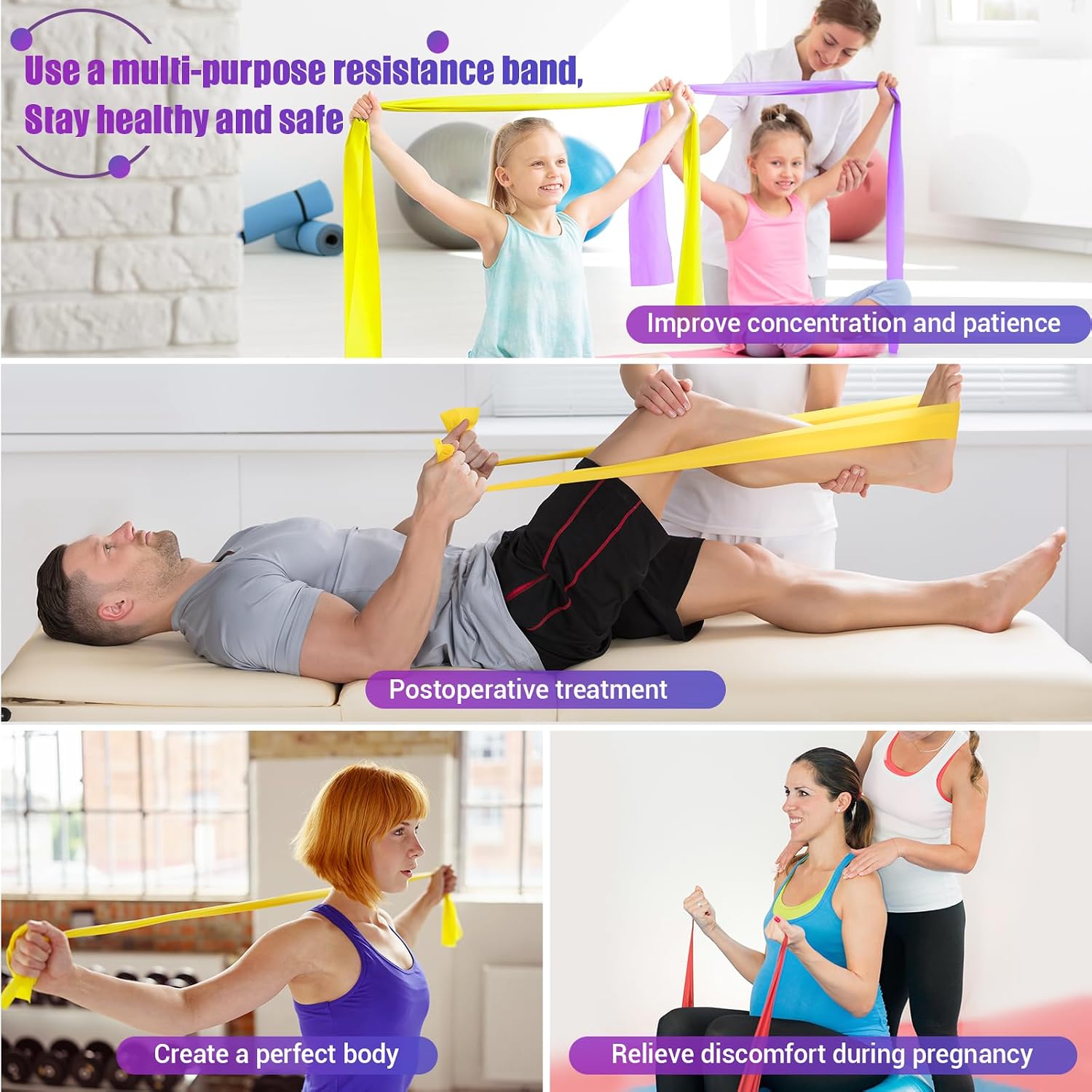 Thumbnail 3 de COFOF Resistance Bands 1.8m/4-Colour Set (4 Levels) – Latex-free Exercise Band