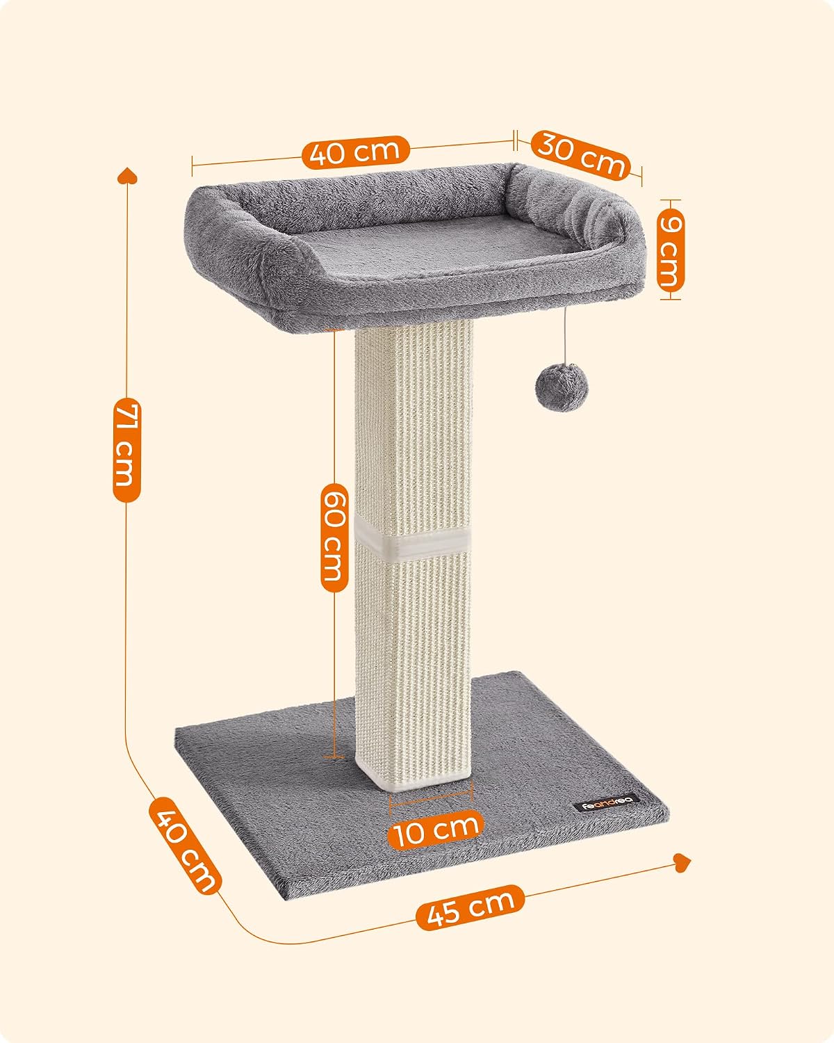 Detalle de FEANDREA PCA022W01 Cat Scratching Post, Sisal, 71 cm, Heather Grey