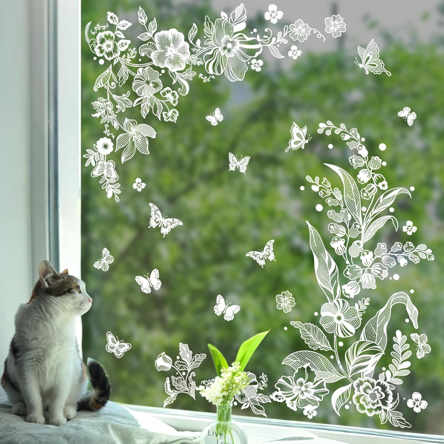 Thumbnail 1 de Supzone Stickers Fenêtre Fleurs Papillons