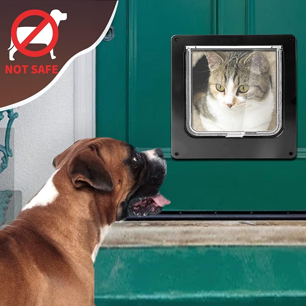 Detalle de Easy Joy klassische Katzenklappe mit 4-Wege Magnetverschluss (schwarz) – einfache Installation für Innentüren