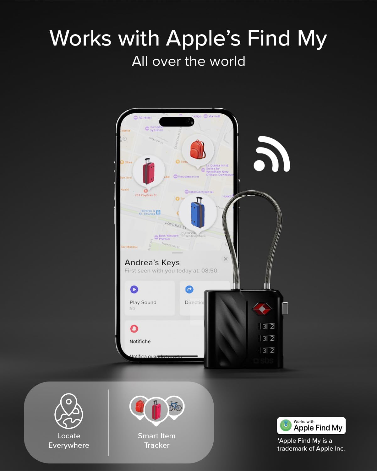 Detalle 2 de SBS Track My Lock candado TSA con Find My