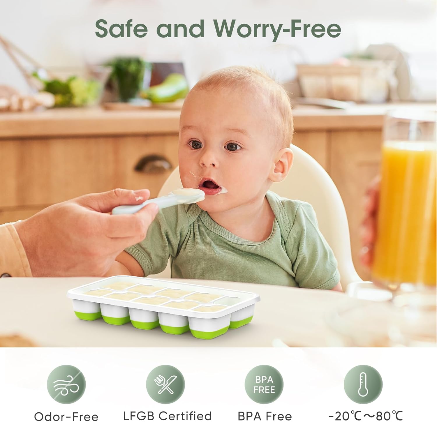Detalle de DOQAUS 4-Pack Silicone Ice Cube Trays with Lid and Bin – Stackable Freezer Ice System