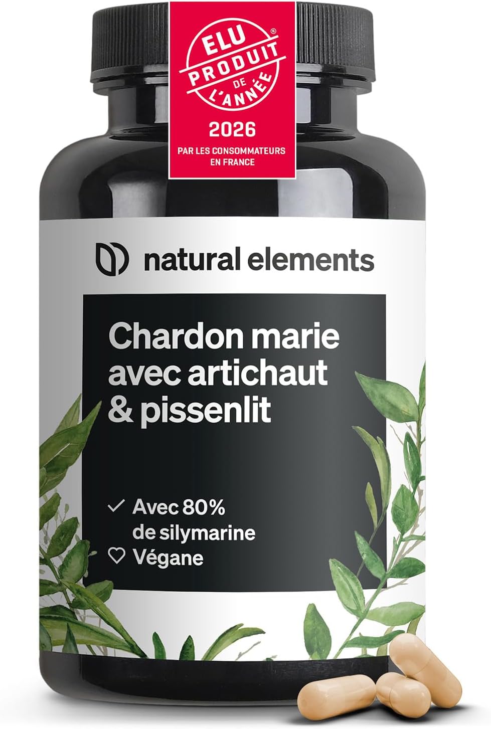 Detalle de Complexe chardon Marie, pissenlit et artichaut Natural Elements – 120 gélules (4 mois), vegan