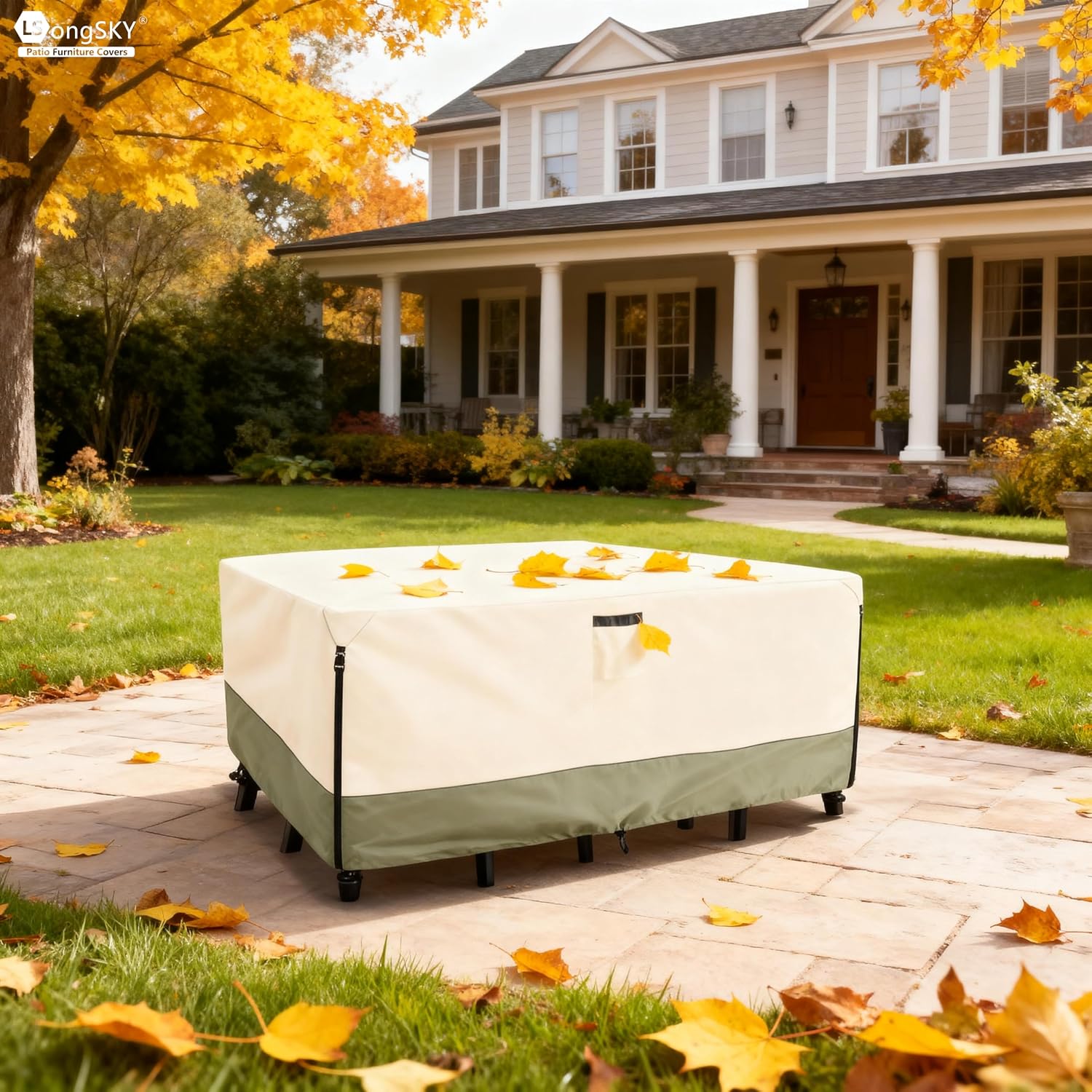 Thumbnail 6 de LSongSKY Rectangular 111"L x 74"W Patio Furniture Cover, 600D Oxford, Beige