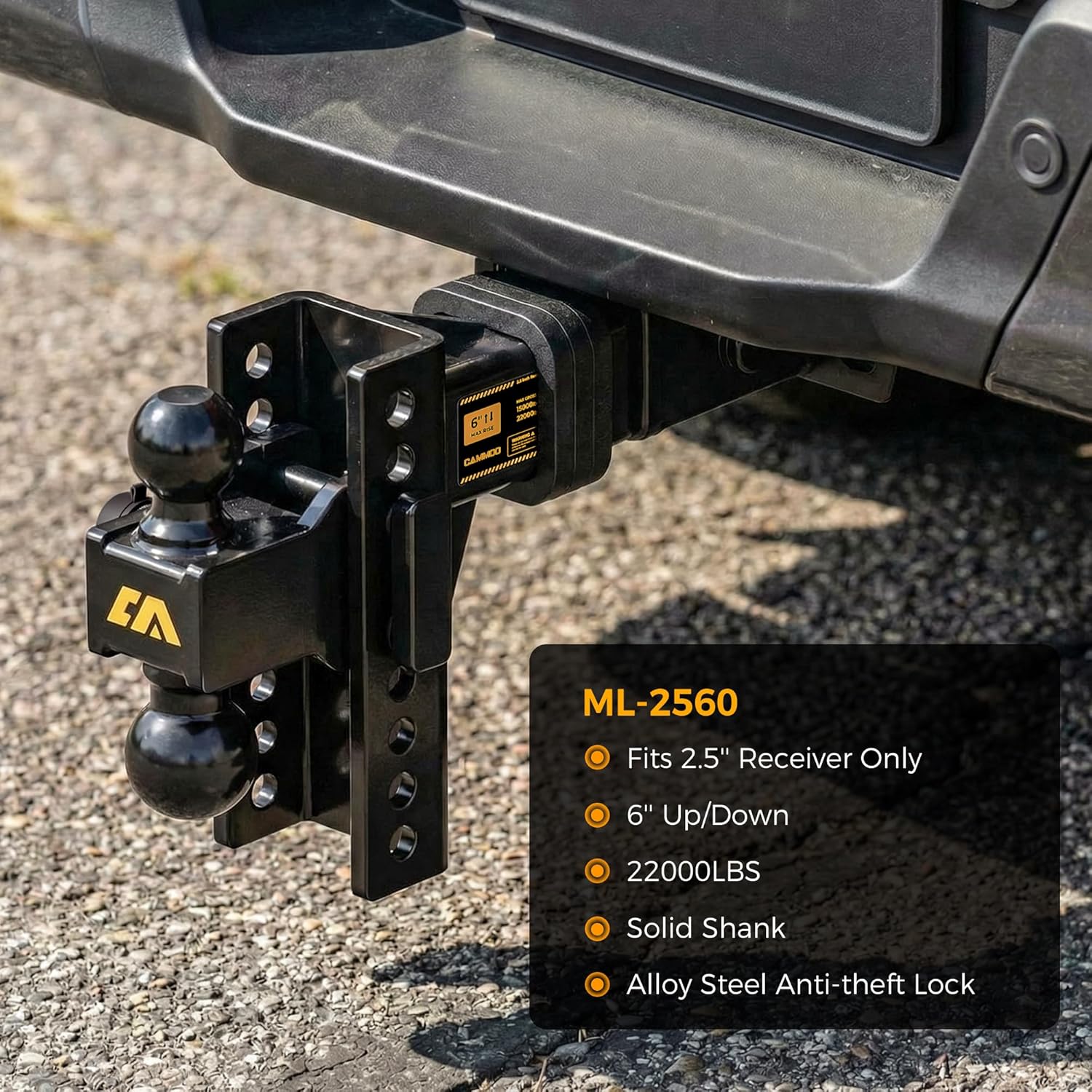 Detalle 2 de CAMMOO Adjustable Trailer Hitch for 2.5-inch Receiver, 6-inch Rise/Drop, Dual Ball Mount (2" & 2-5/16"), 22,000 lbs GTW
