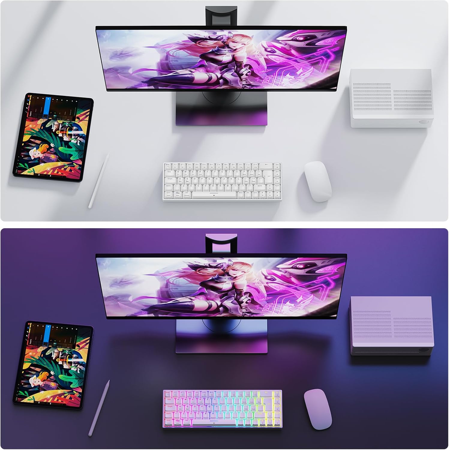 Detalle 2 de TECURS Wireless Mechanical Gaming Keyboard RGB UK Layout 65% (65%) TKL with Red Switches, 2.4G/Bluetooth/Wired, Easy multi-device pairing