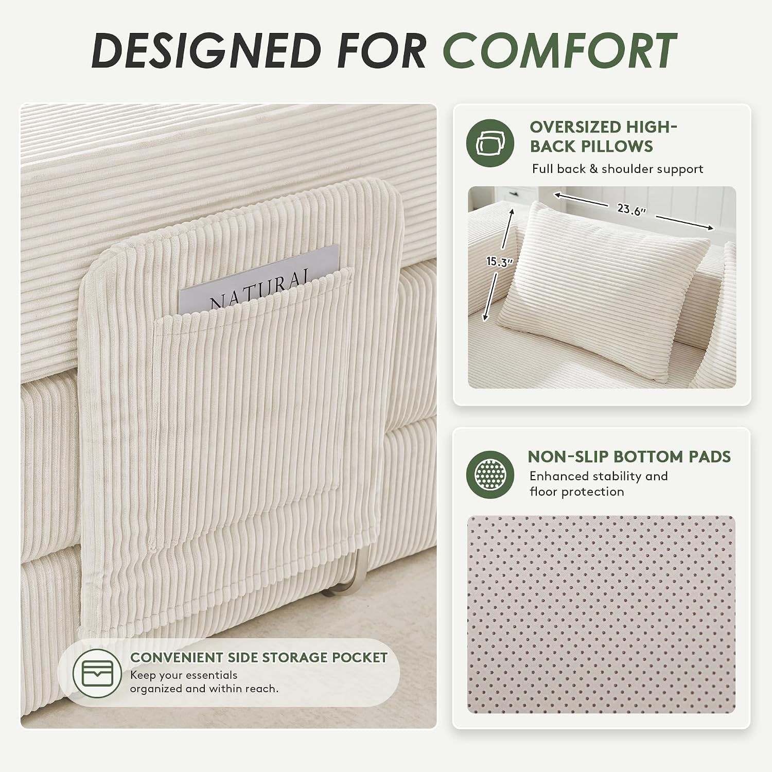 Thumbnail 5 de GRUSIGN SF-CYL 78-Inch Convertible Futon Sofa Bed, Beige Corduroy