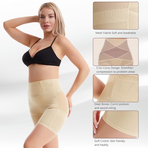 Detalle de DiULi Braga Faja Reductora Mujer, Braga Faja sin Costuras y Braguitas Moldeadoras para Postparto (Color Piel-M)