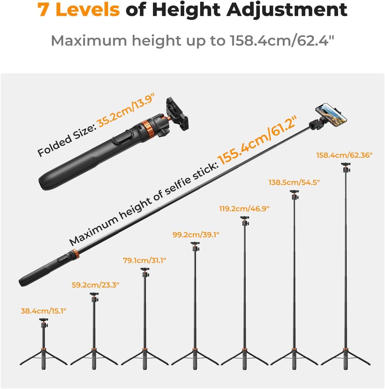 Thumbnail 1 de K&F CONCEPT 62" Selfie Stick Tripod with Remote