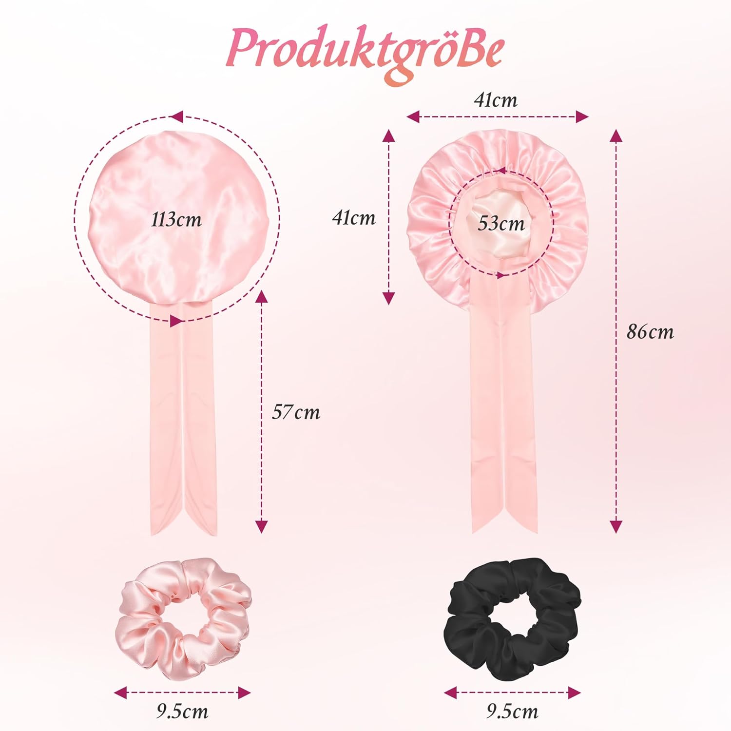 Thumbnail 6 de 2er Set Seidenhaube zum Schlafen mit Haargummis – verstellbare Satin Schlafmütze, Schutz für Haare über Nacht