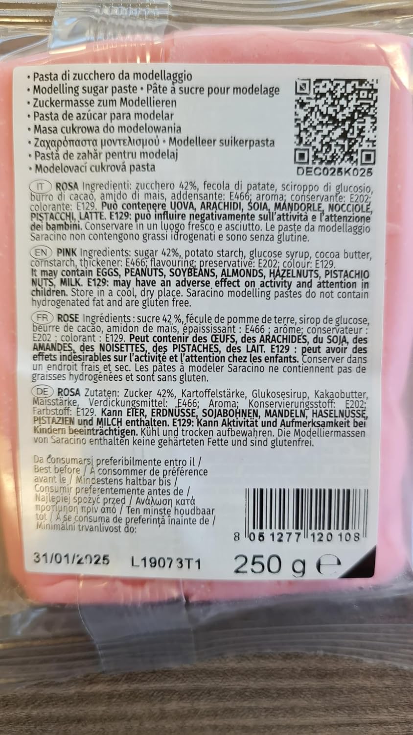 Detalle de Saracino Pasta di Zucchero Rosa per Modellaggio 250 g – Senza Glutine, Made in Italy