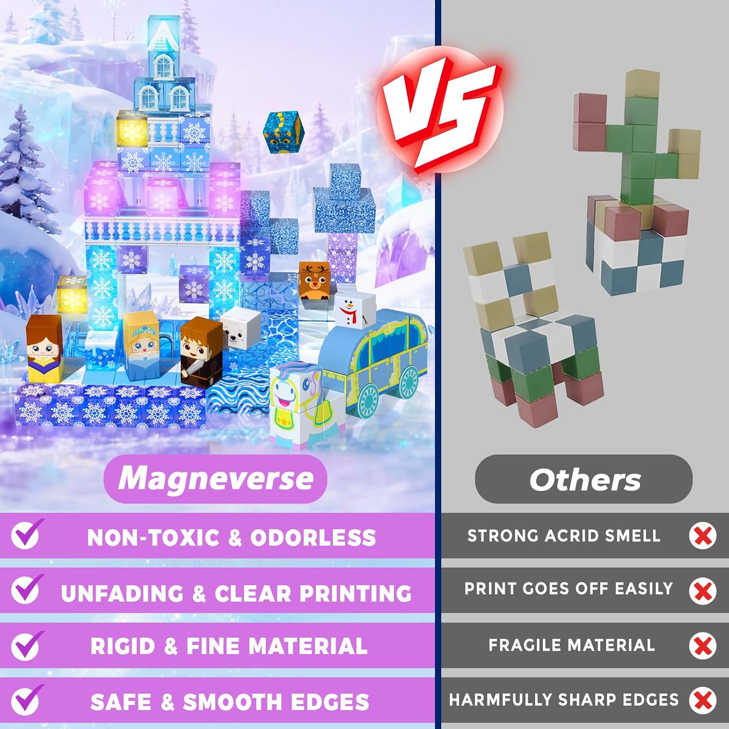 Thumbnail 5 de 200 PCS Magnetic Blocks with Light Up & Transparent Cubes for Blue Snow Princess Castle