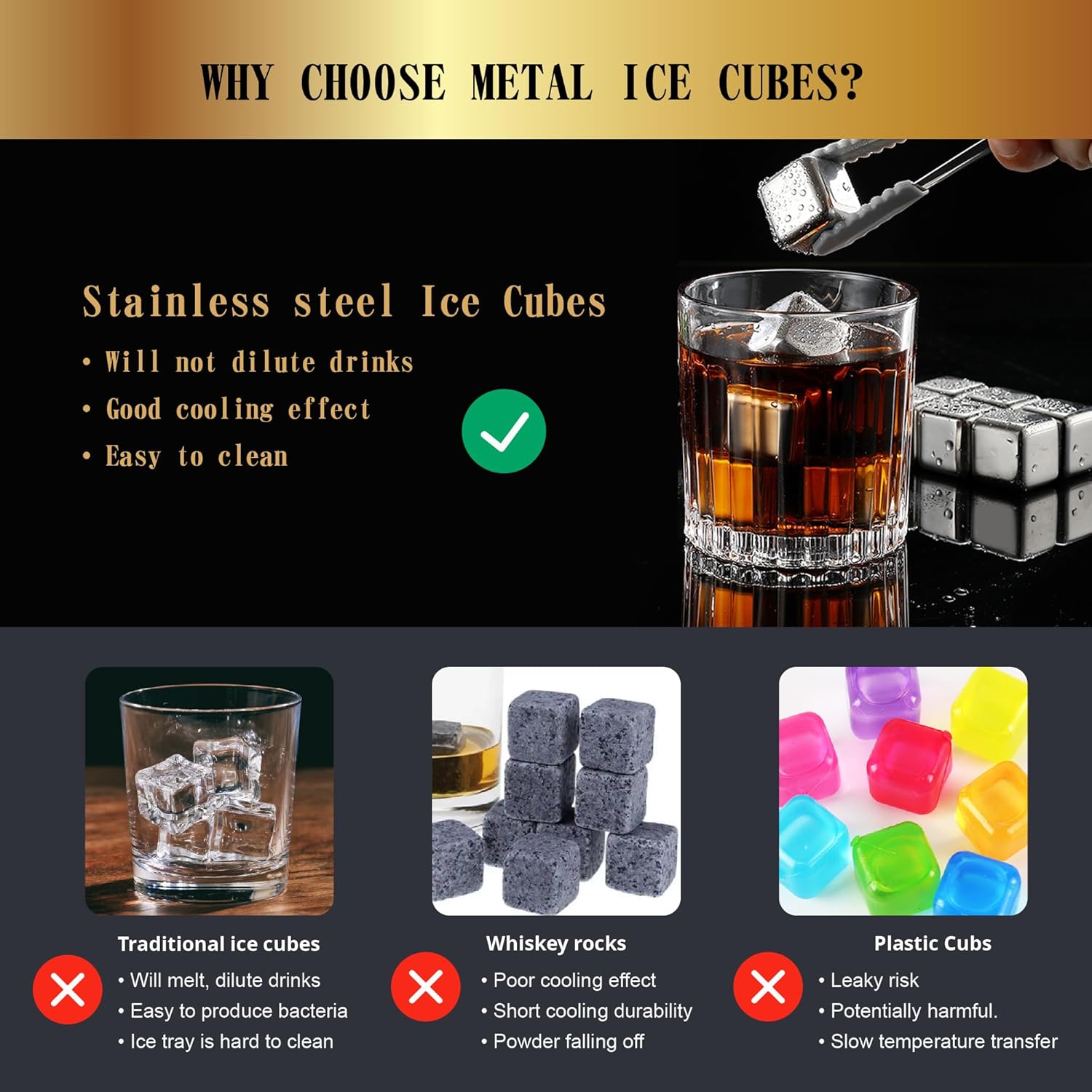 Detalle de Eiswürfel aus Edelstahl – Wiederverwendbare 16er Set für Whisky & Co.
