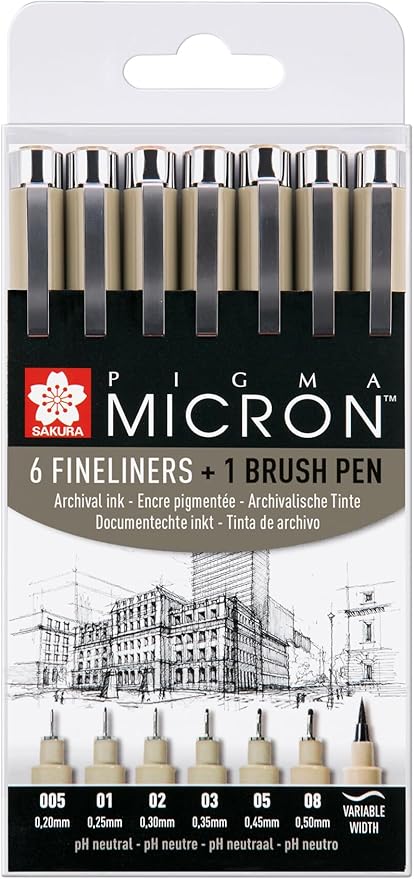Detalle de SAKURA Pigma Micron Set de 6 ✏️ Tinta resistente al agua