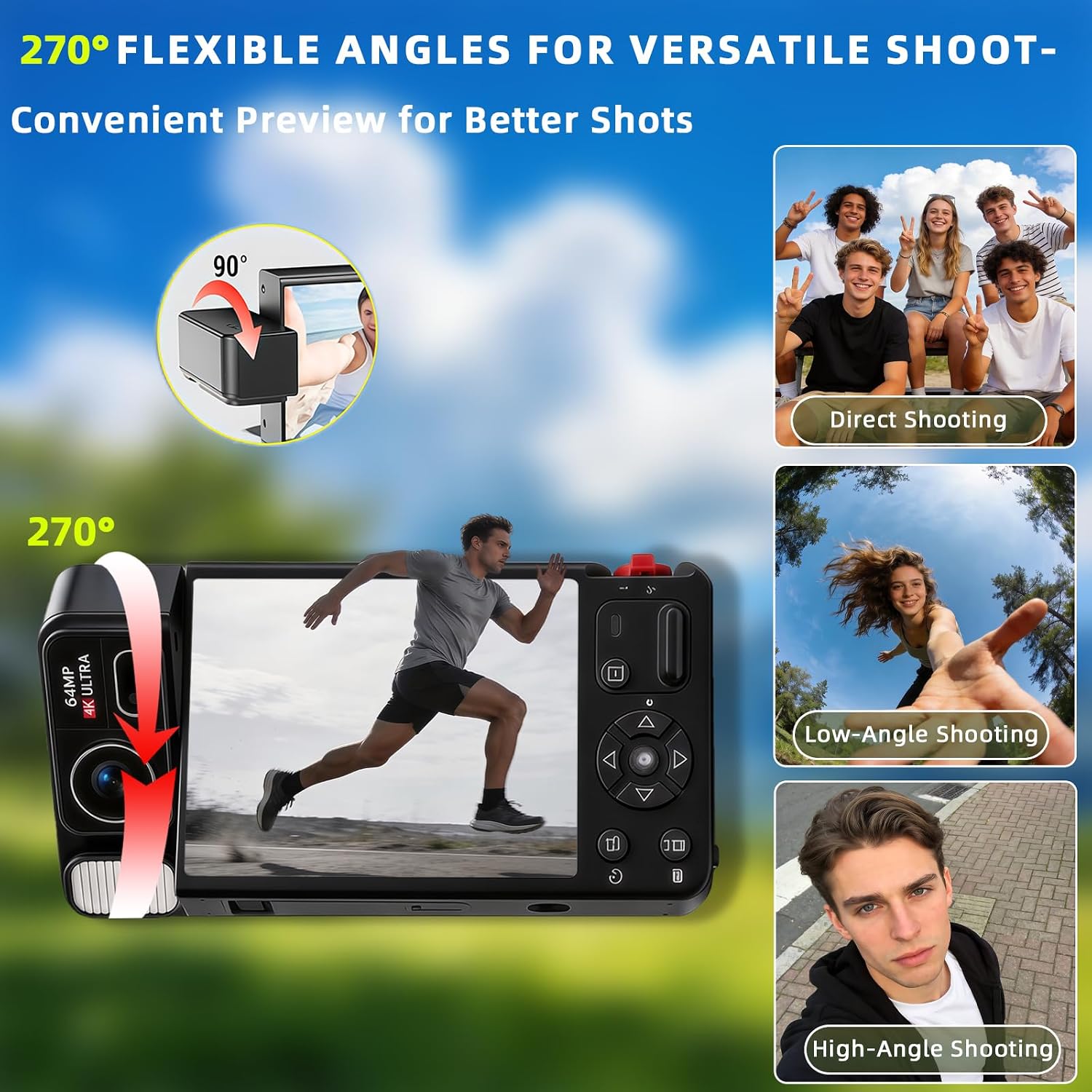 Thumbnail 2 de TEKXDD 270°Flip Screen 4K 64MP Digital Camera with 64GB Card – A Practical Beginner Vlogging Companion