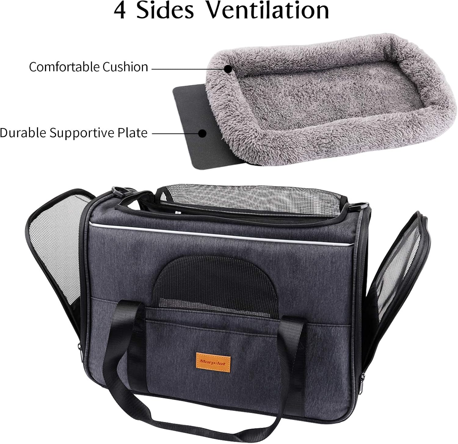 Detalle de Morpilot Hundetasche Transportbox faltbar mit atmungsaktivem Netz, Schultergurt und abnehmbarer Plüschmatratze
