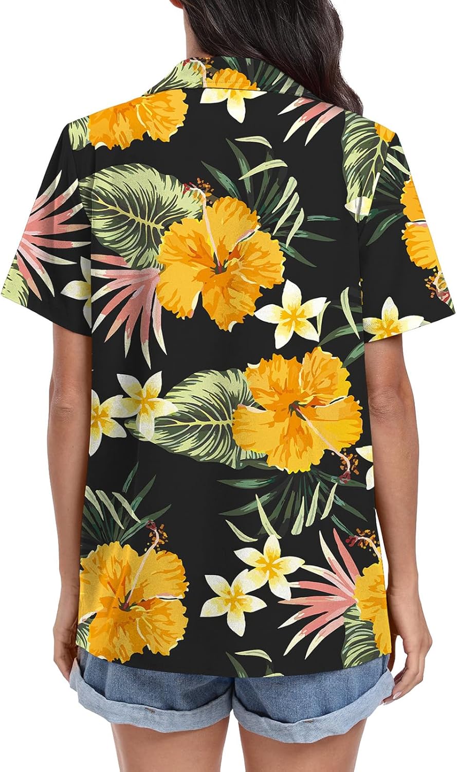 Thumbnail 4 de YUNDAI Women's Hawaiian Short Sleeve Button-Down Shirt with Floral Tropic Print