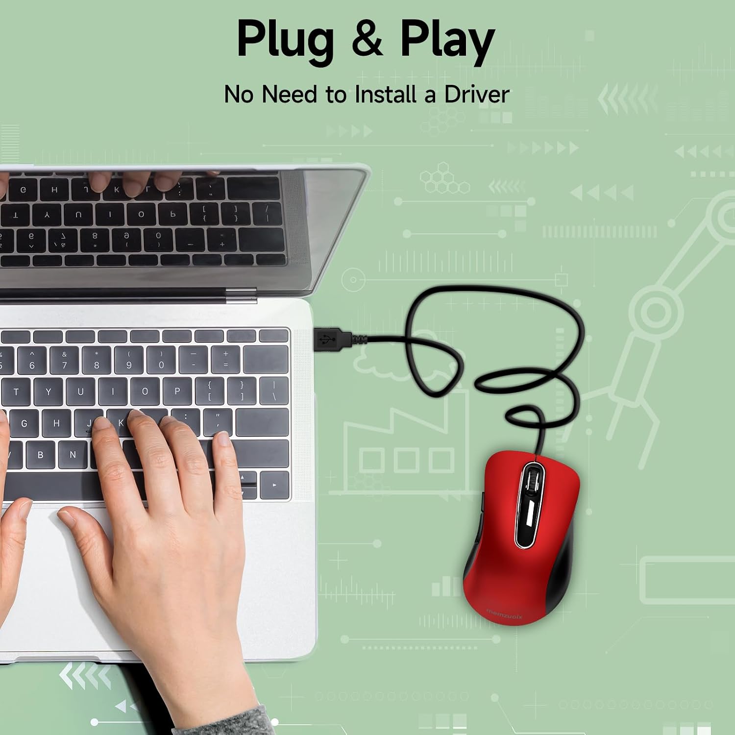 Thumbnail 6 de Memzuoix Wired USB Mouse (Optical 1400 DPI) – 5-Button Ergonomic Wired Mouse for Laptop, PC & Mac