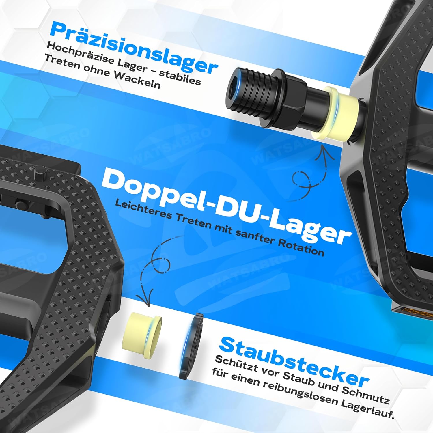 Thumbnail 3 de WATSABRO Fahrradpedale mit StVZO-Reflektorstreifen, rutschfeste 9/16-Zoll-MTB-/Trekking-/Gravel-Pedale mit Doppel-DU-Lager