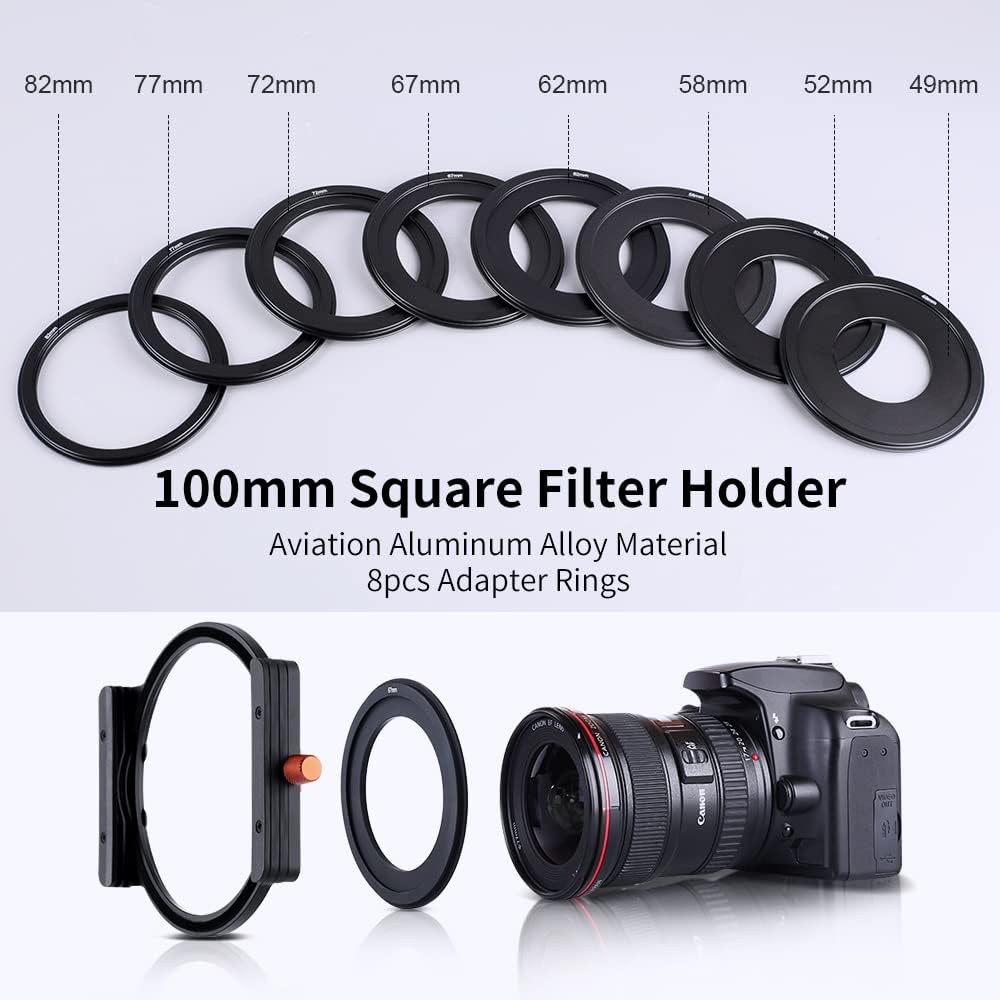 Detalle de K&F Concept Nano-X Filterhalter-Kit für Rechteckfilter inkl. 8 Adapterringe (100 mm Breite, 2 mm Dicke)