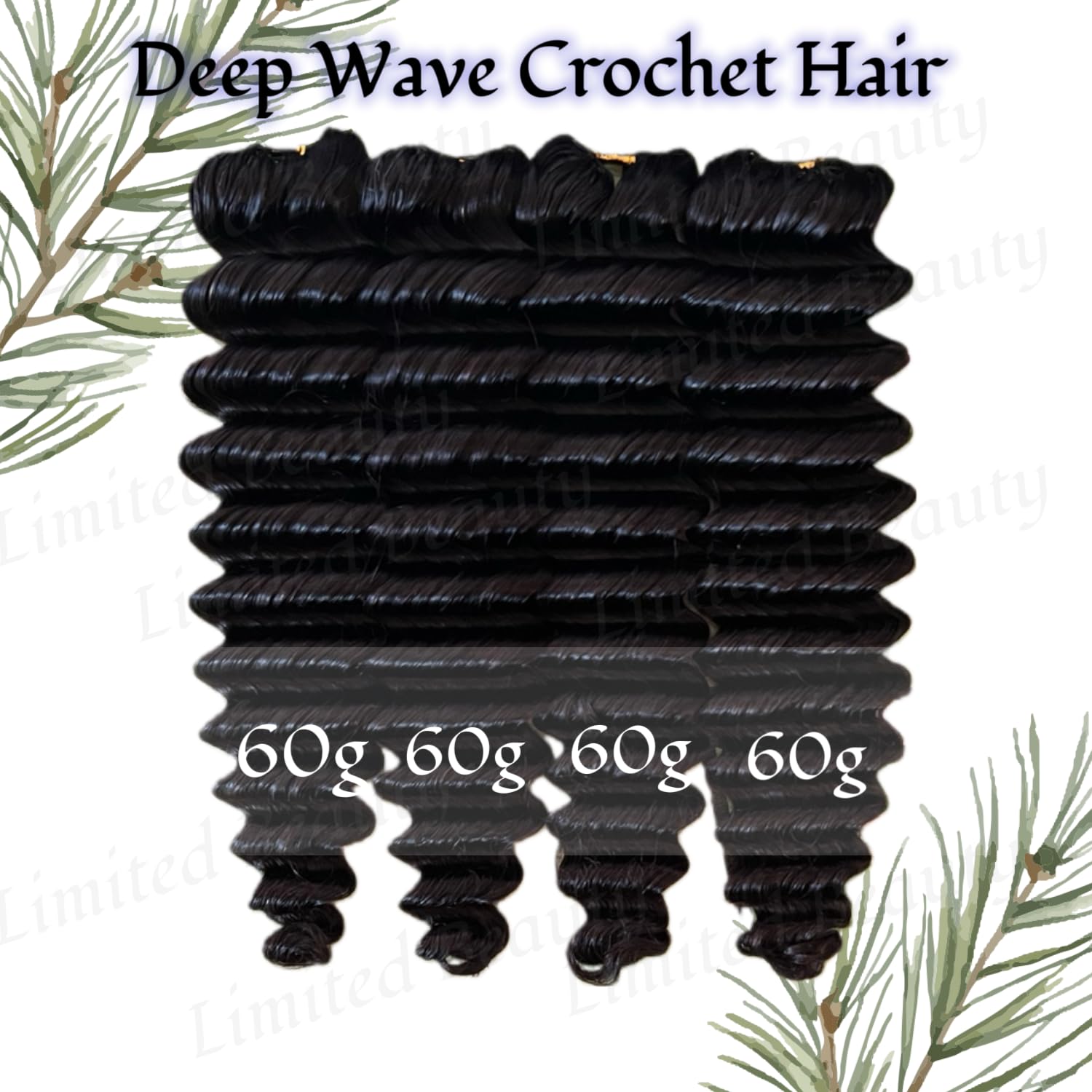 Thumbnail 1 de Limited Beauty Deep Wave Crochet Human Hair Extensions (2 Packs, 120g) – 22inch, Knotless & Pre-Separated