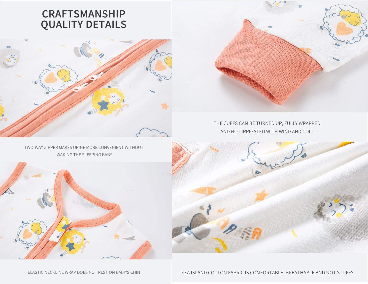 Thumbnail 6 de Chilsuessy Baby-Schlafsack Sommer mit Füßen 0,5 Tog aus 100% Baumwolle (90 cm, Schafe)