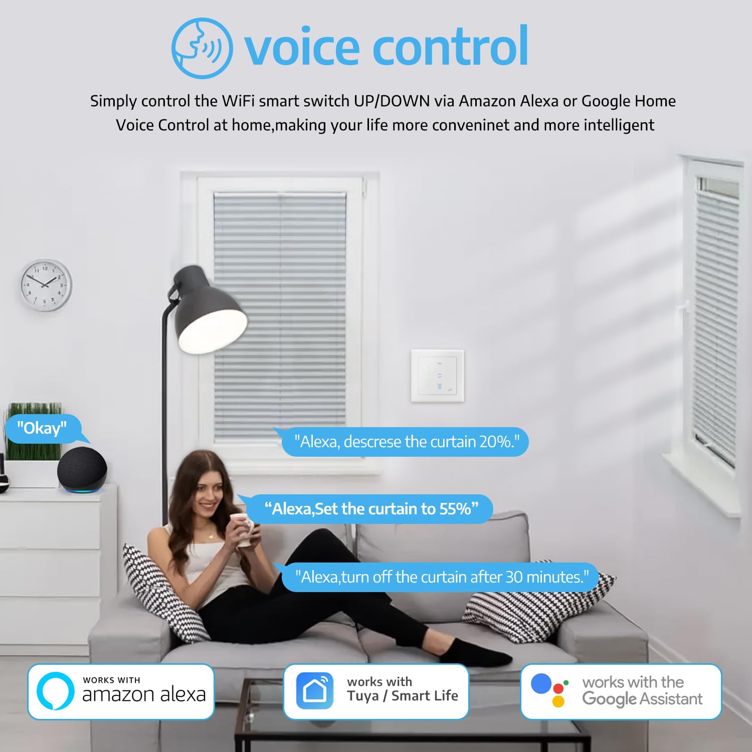 Detalle 2 de SMARTERCURY Wlan Rolladenschalter 7 Gen für Jalousien 4 Stück Weiß