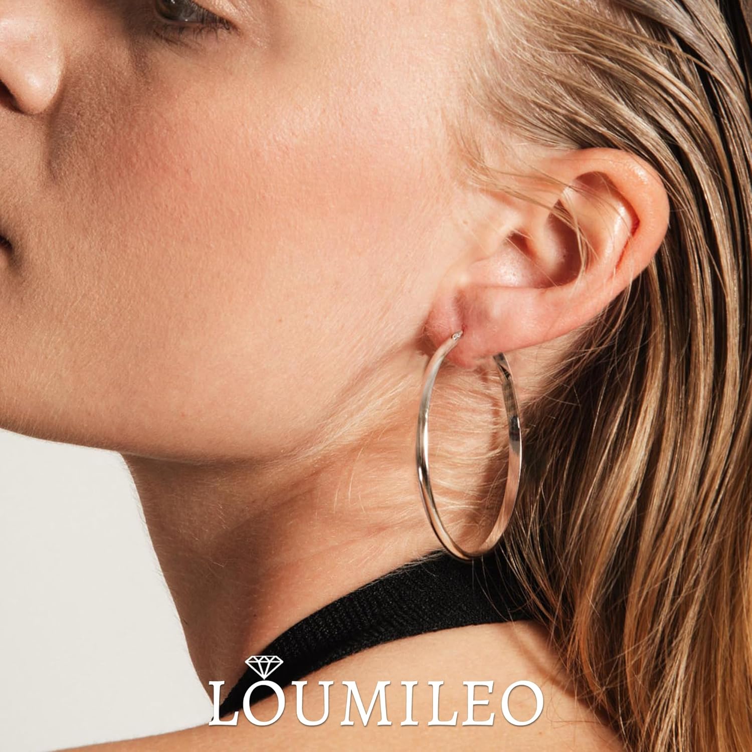 Thumbnail 2 de LOUMILEO 4mm Wide Large Silver Hoop Earrings (925 Sterling Silver, Hypoallergenic) — 30–70mm