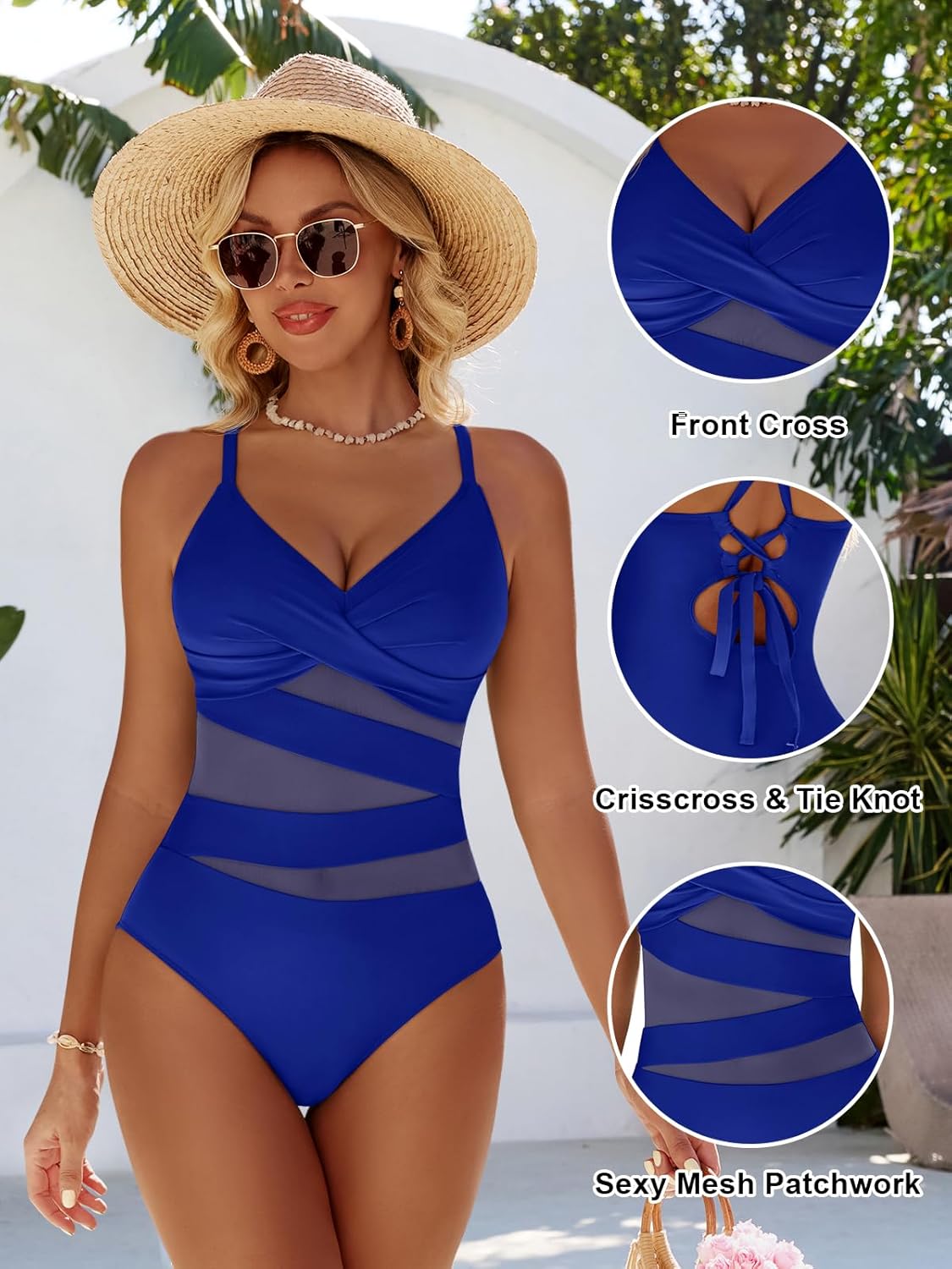 Thumbnail 3 de Dridreo Women's Sexy Mesh Tummy Control Swimsuits: V-Neck One Piece with Lift