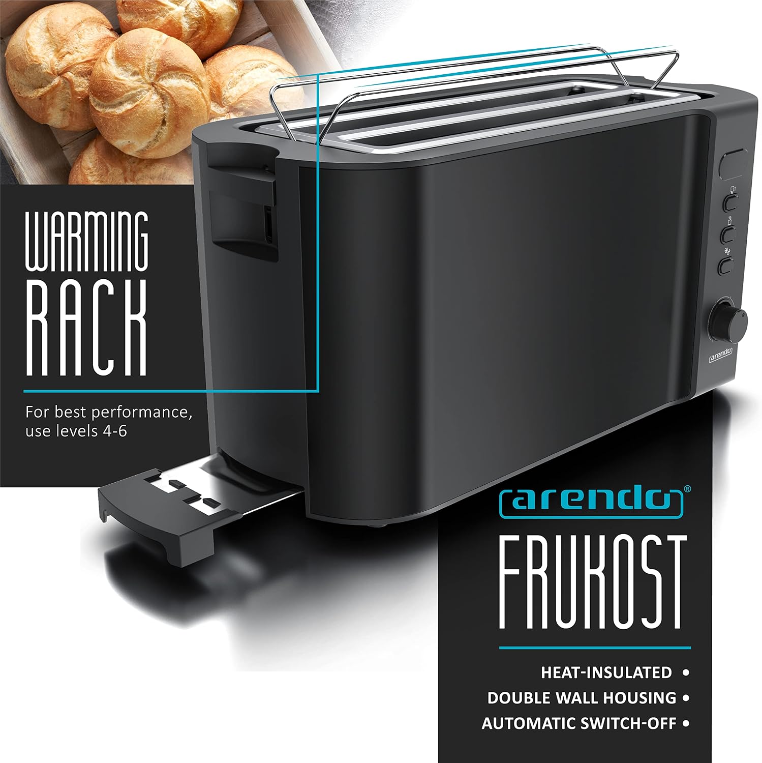 Detalle 2 de Arendo Frukost 4-slice long slot toaster with 6 settings 🍞