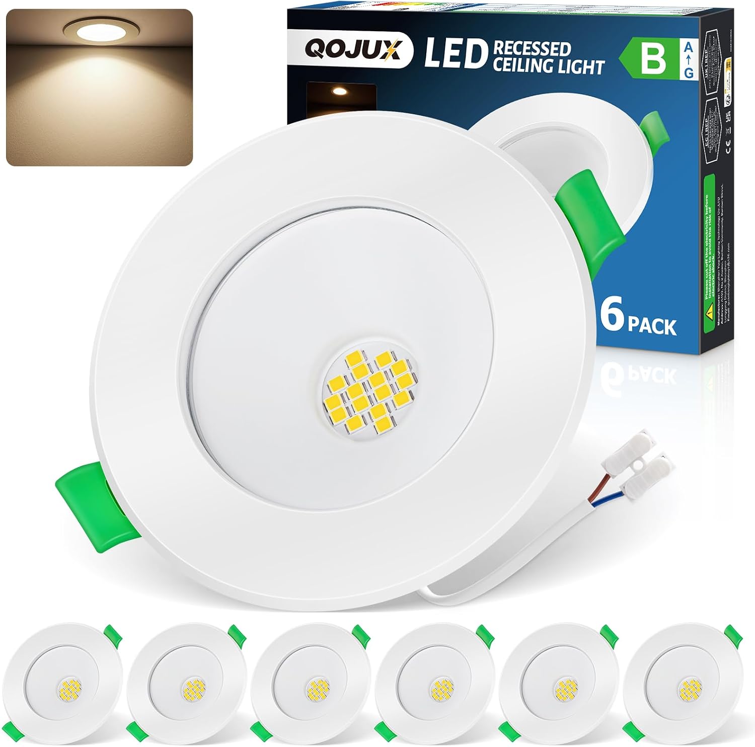 QOJUX Lot de 6 Spots LED Encastrables 5W 4000K IP44 – Blanc Neutre, non dimmables