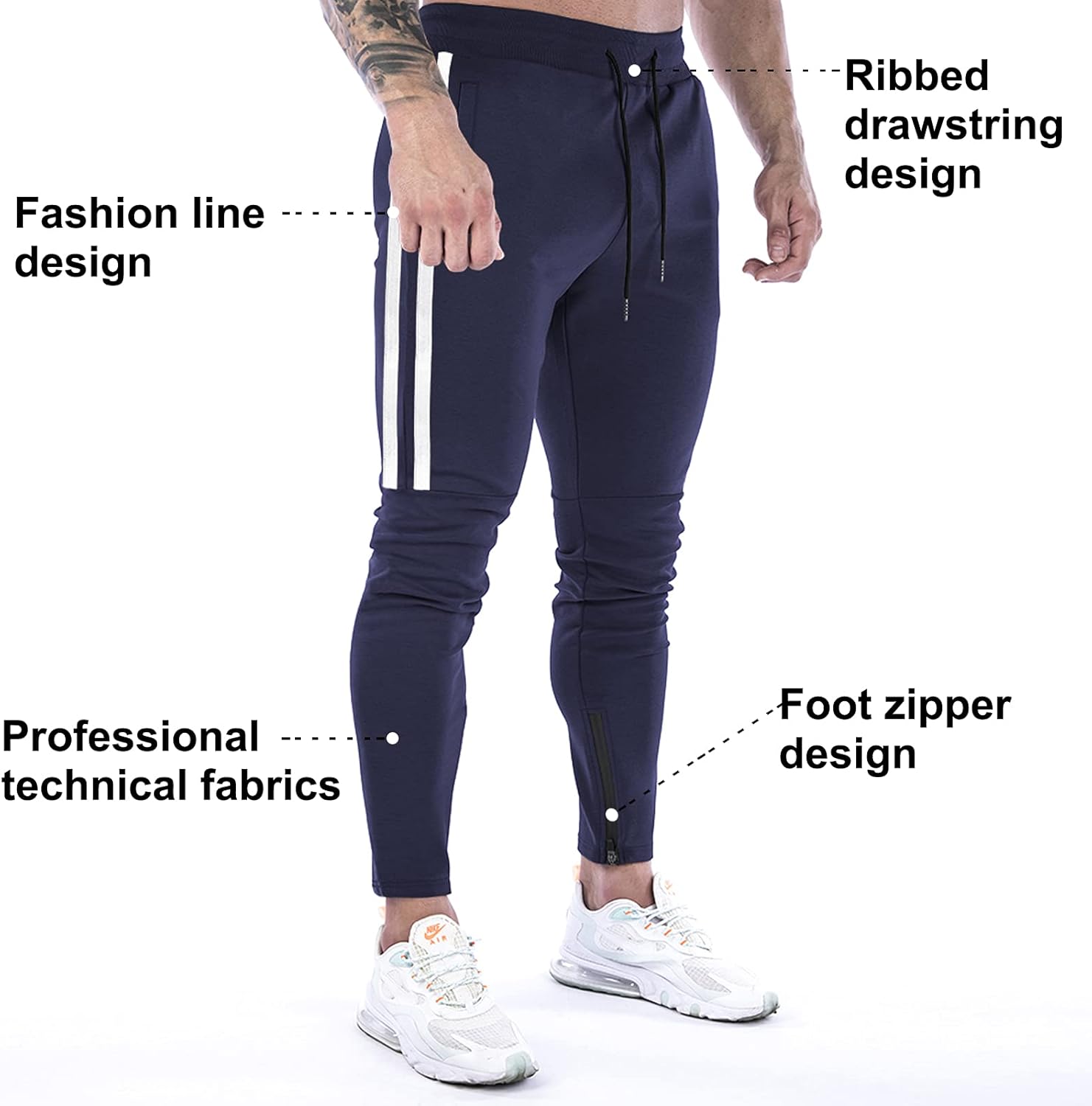 Thumbnail 4 de Suwangi pantaloni tuta uomo slim fit per palestra e running con righe e tasche con zip