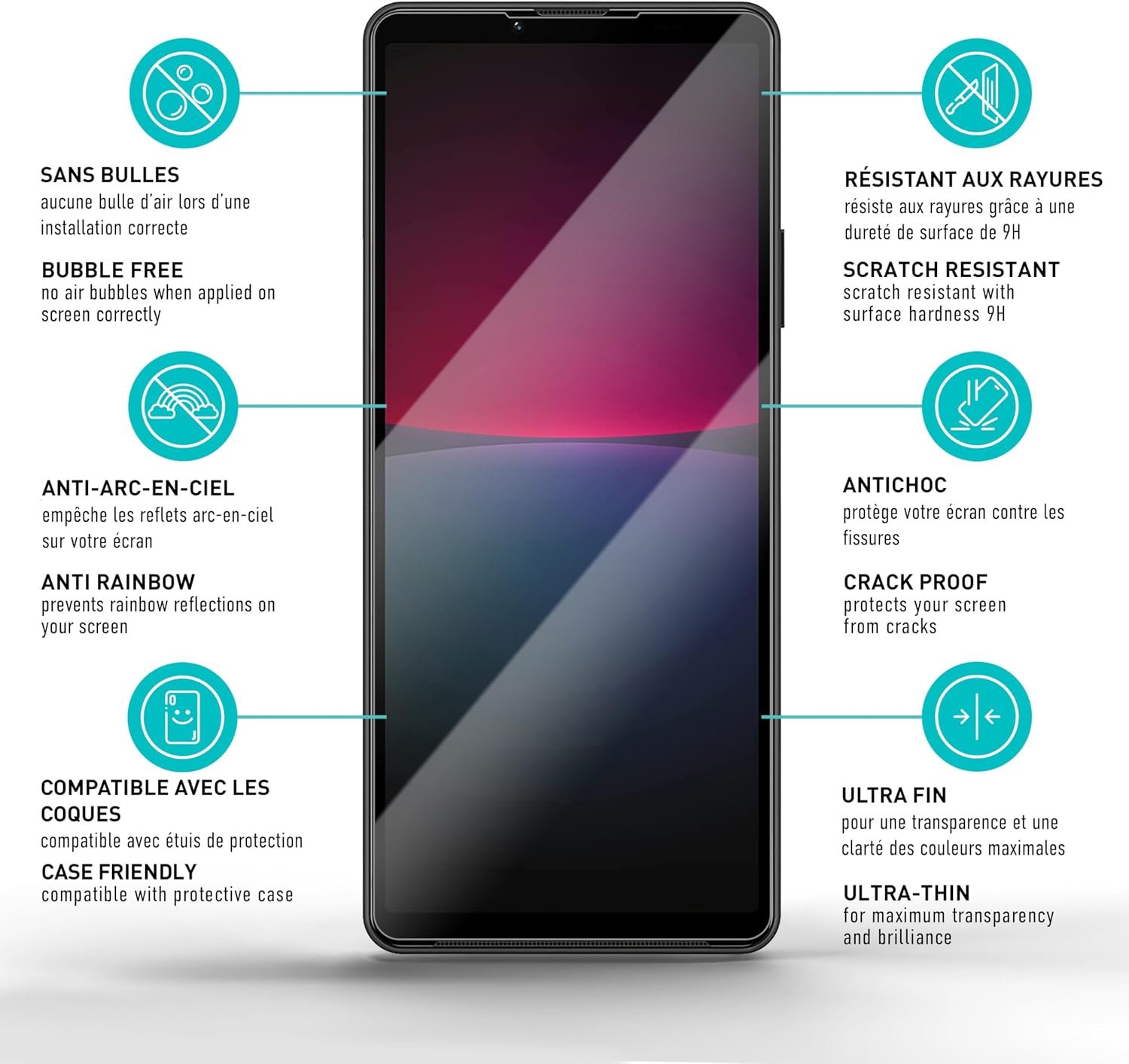 Detalle 2 de smartect Verre Trempé 9H (lot de 3) pour Sony Xperia 10 IV – Protection d’écran anti-rayures sans bulles
