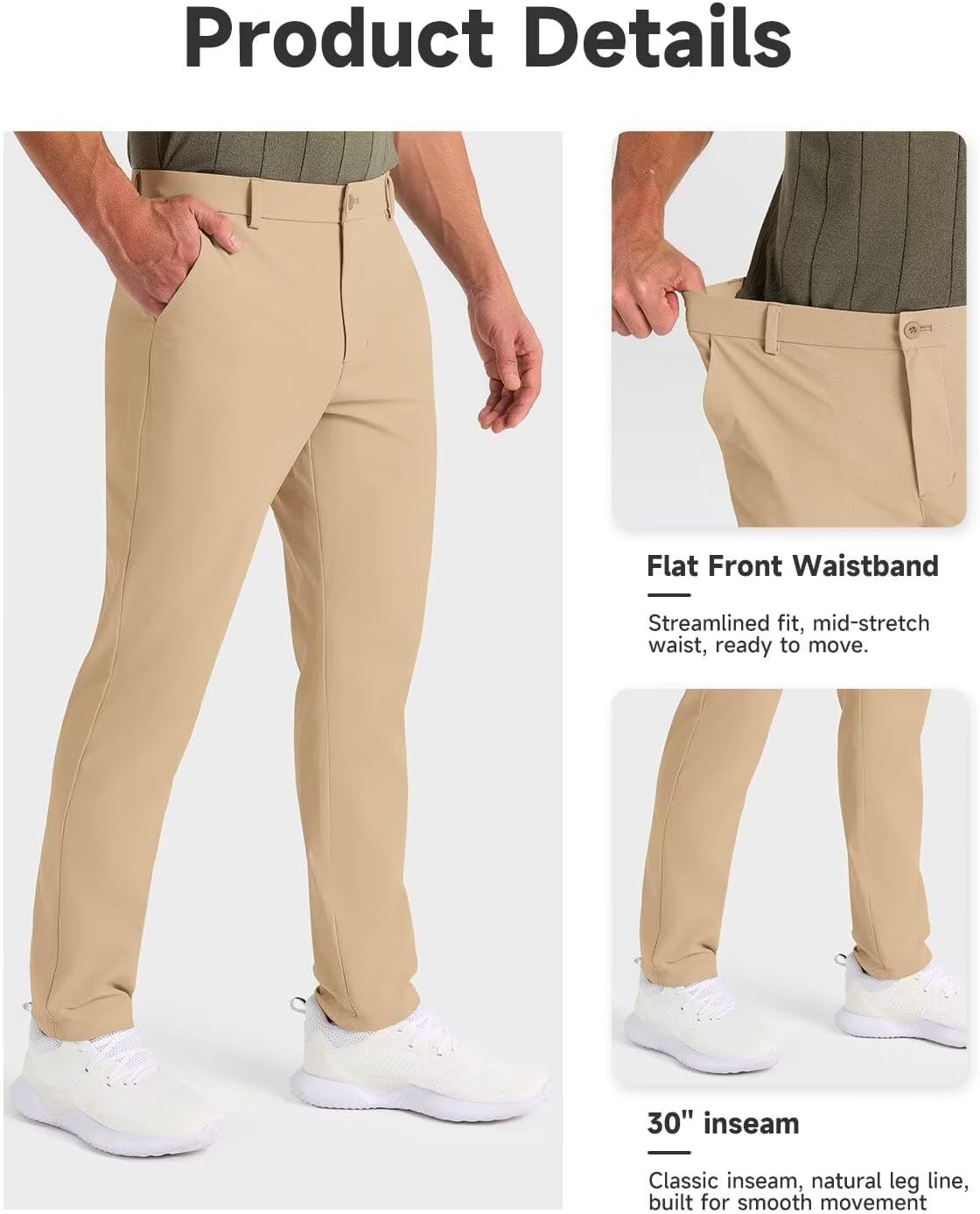 Detalle 2 de Snowtent Men's Classic Fit Golf Pants Stretch Dress Pants — Lightweight, Work-to-Dress Versatility (30''/32''/34'')