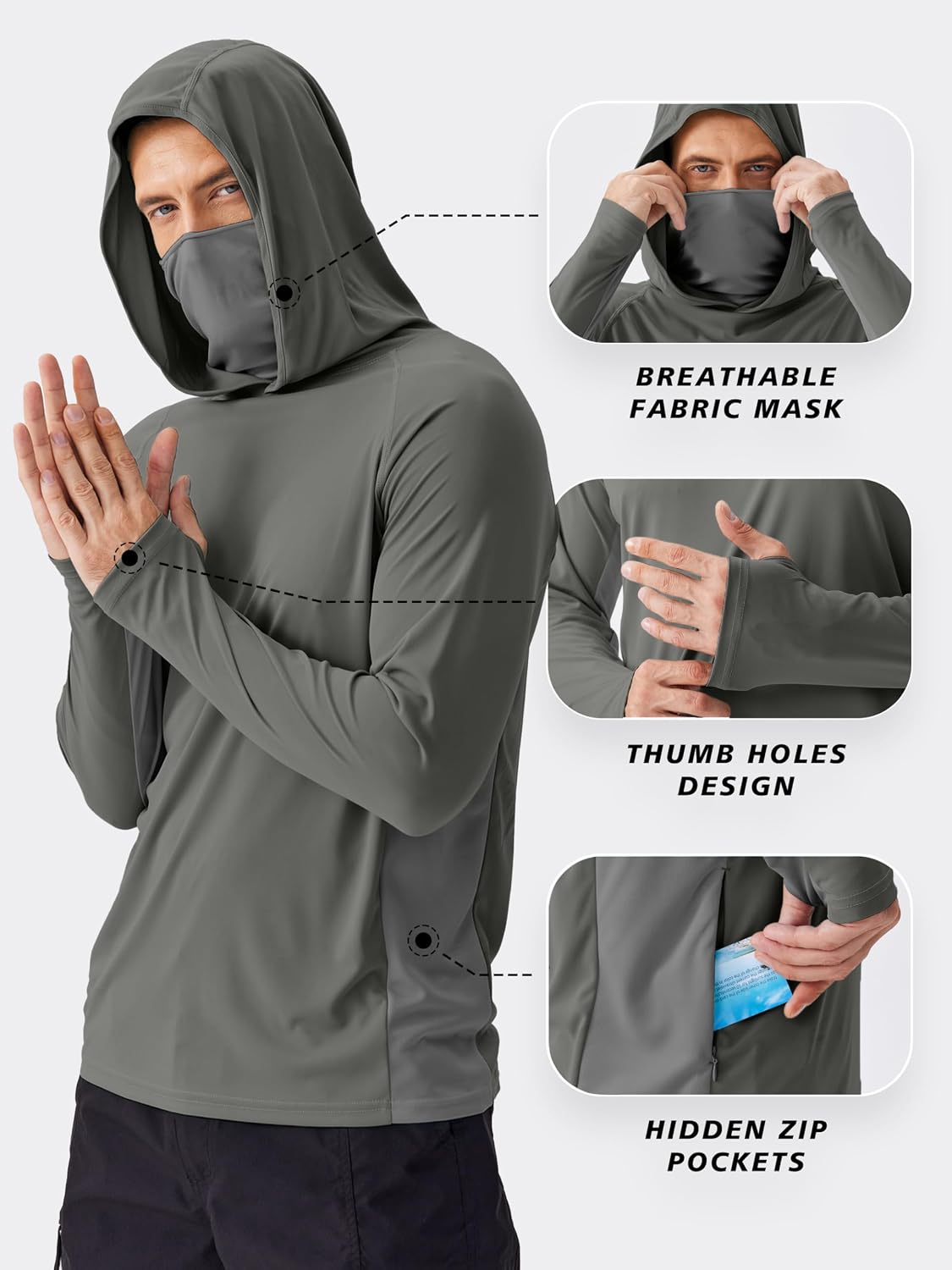 Thumbnail 3 de PINSPARK Men's Sun Protection Hoodie with Mask UPF 50+ — Versatile Outdoor Shield for Fishing, Hiking, and More