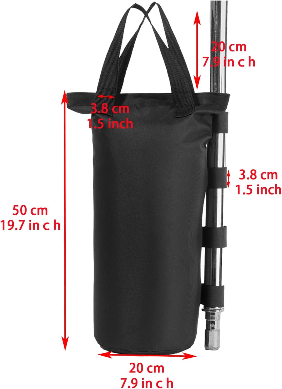 Detalle de YELAIYEHAO Heavy Duty Sandsäcke – 4 Stück, 7,9 x 19,7 Zoll, Schwarz, 50 Pfund Kapazität, doppelt genähte Tasche