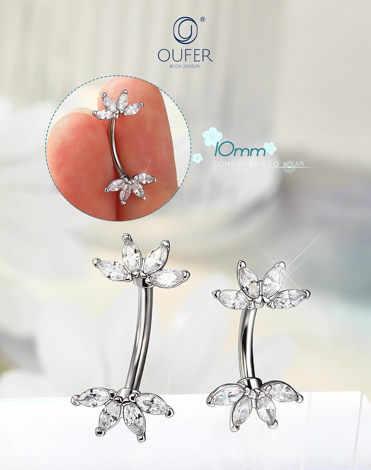 Thumbnail 1 de OUFER 14G Fiore Ombelico Anello oro cz