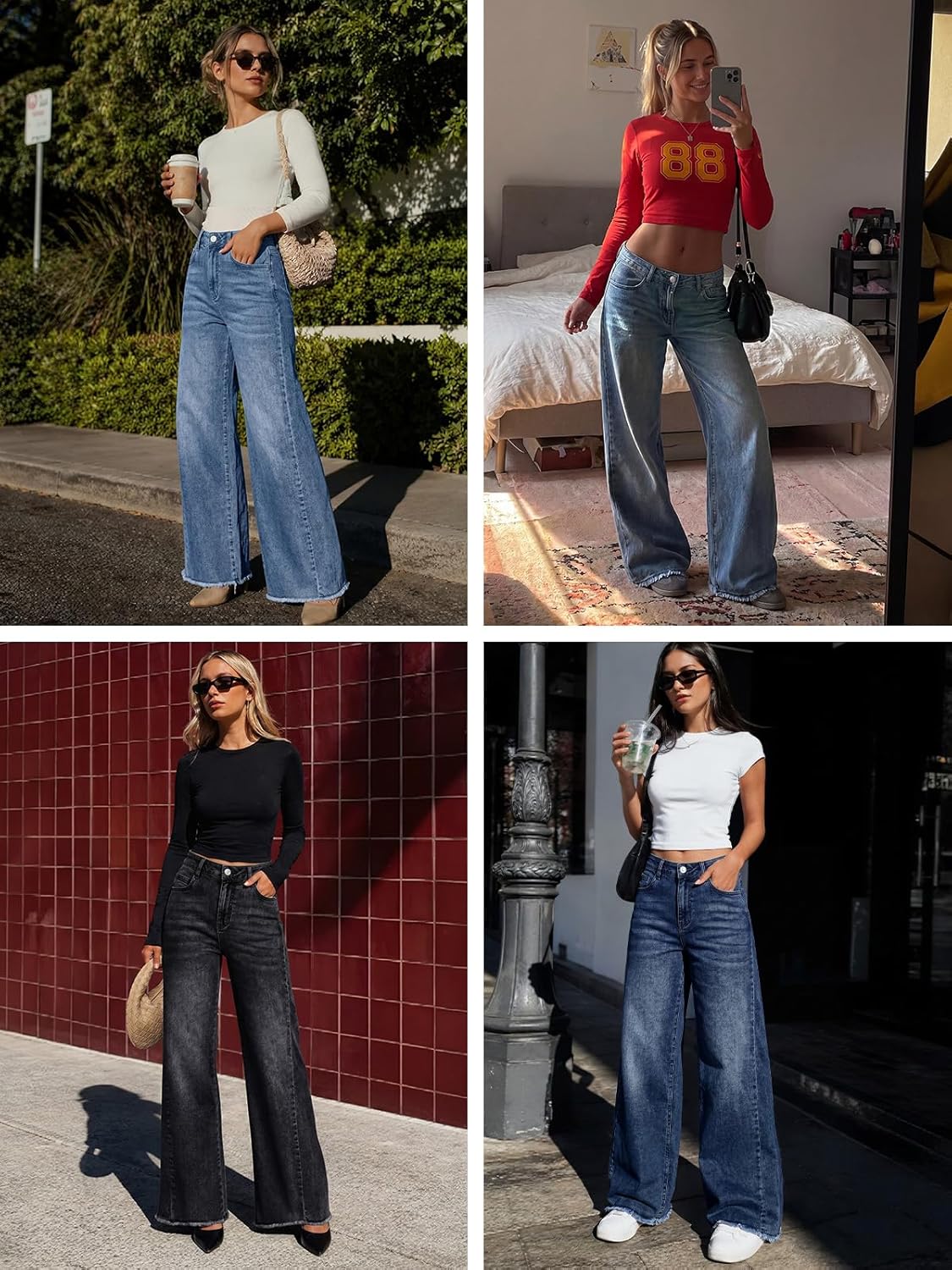 Detalle de Trendy Queen Women’s Wide Leg Jeans with Relaxed Loose Straight Fit & Raw Hem