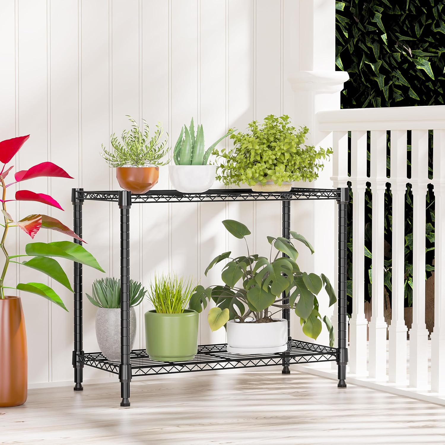 Detalle de IZEUK A307060NK202-HX 2-Tier Wire Storage Rack, Black, 220 lb Capacity