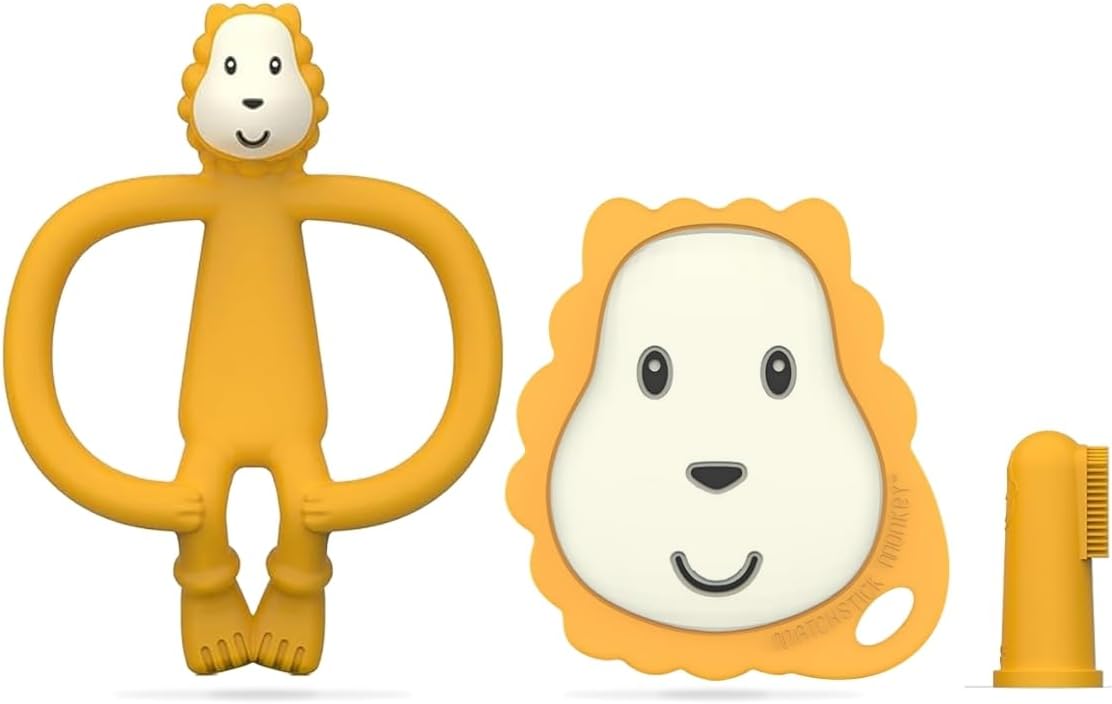 Detalle de Matchstick Monkey Antimicrobial Teething Starter Set (Ludo Lion) – teethers and silicone finger toothbrushes for 3+ months