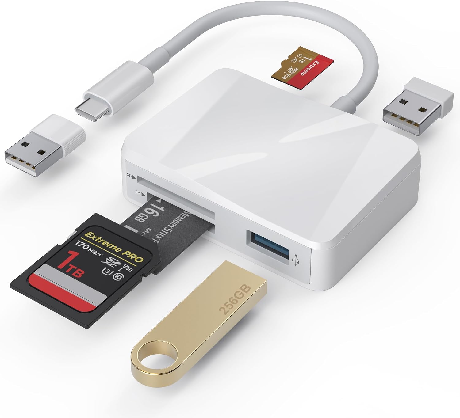 Detalle de Xoqby XC5U-W 5-in-1 USB-C Card Reader with SD, MicroSD and Dual USB-A