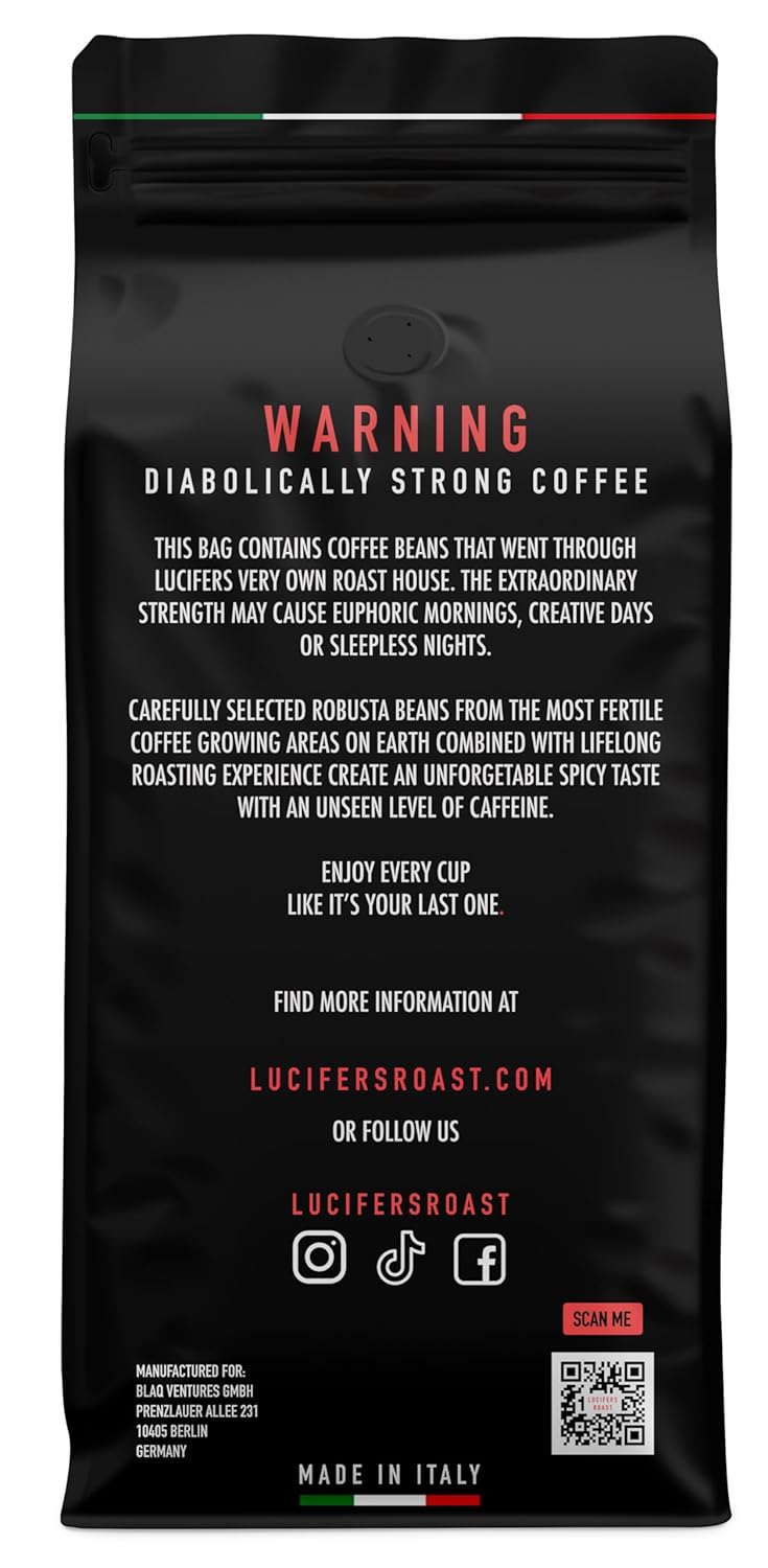 Thumbnail 1 de KIQO Coffee & Tea LUCIFERS ROAST 1 kg Robusta-Kaffeebohnen aus Italien (sehr starker Espresso, dark roast, säurearm)