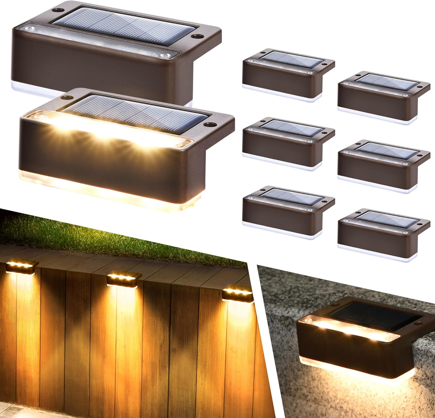 Thumbnail 6 de Solpex Solar Fence Lights – 8 Pack: Waterproof Outdoor Stair & Fence Lights with Dual Illumination (Warm White, Black)