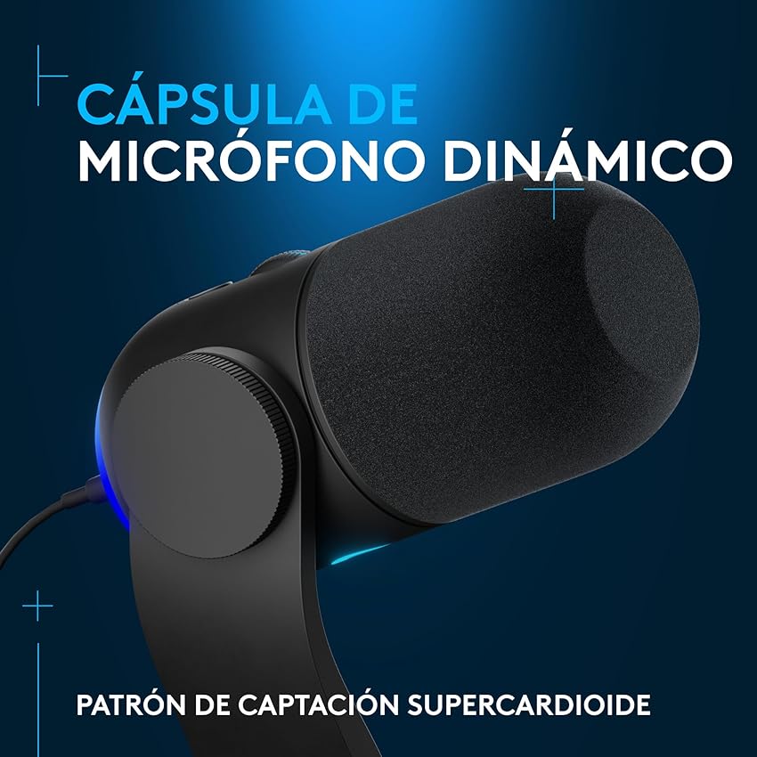Detalle de Logitech G Yeti GX, micrófono dinámico RGB para gaming 🎤