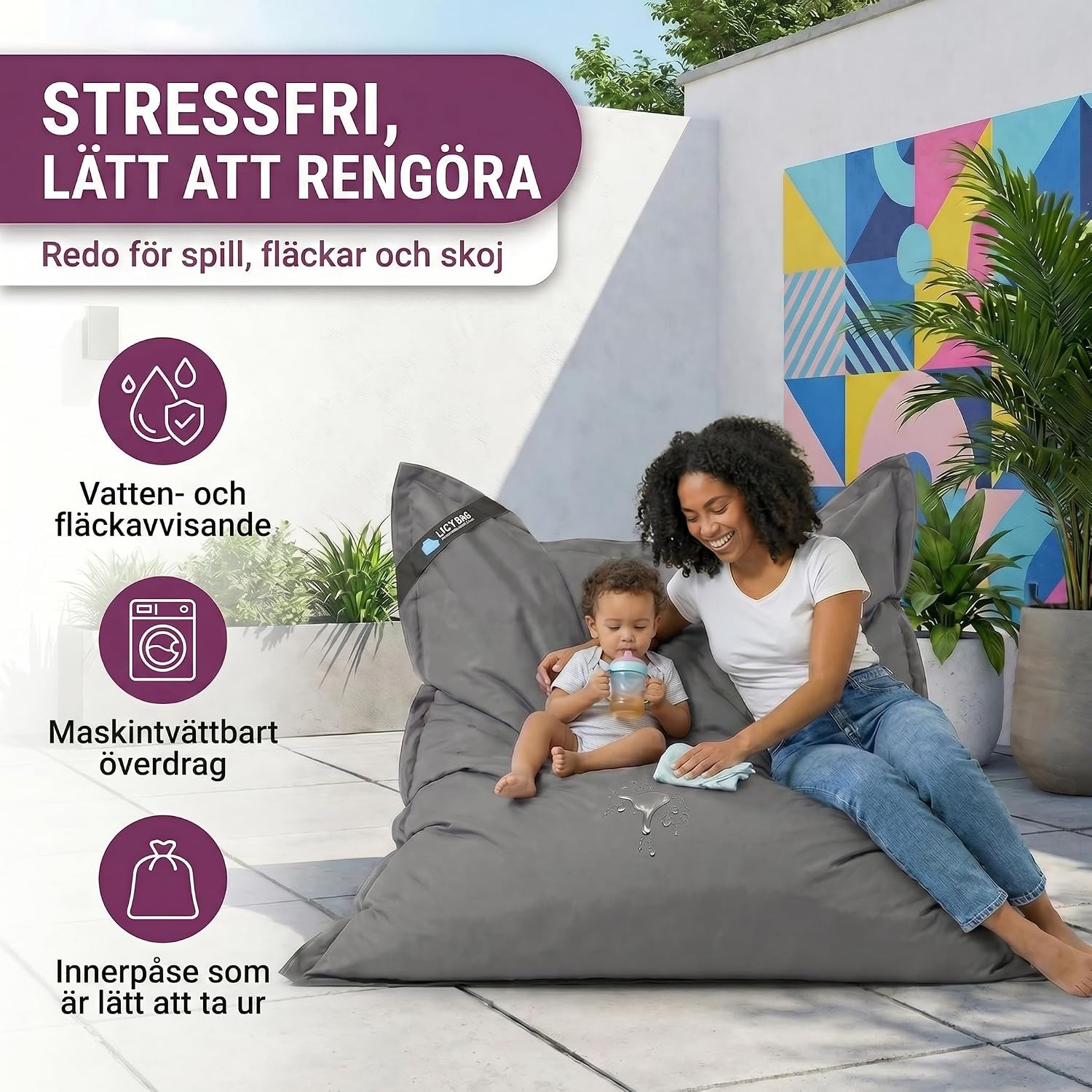 Detalle de Lazy Bag 069a3eb9-d13f-4c42-abeb-c223c69e9971 sittsäck XL 300 L, lila