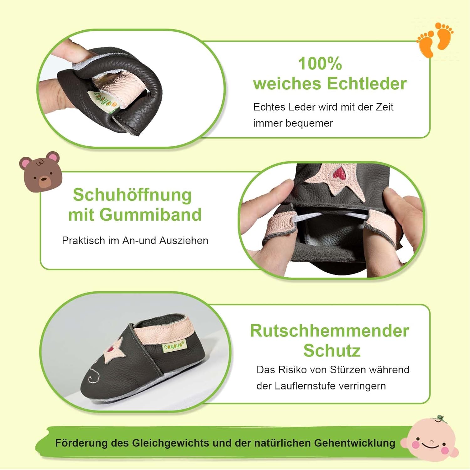 Thumbnail 3 de SAYOYO Weiche Leder Krabbelschuhe – Baby Laufschuhe aus echtem Leder, rutschfeste Sohlen